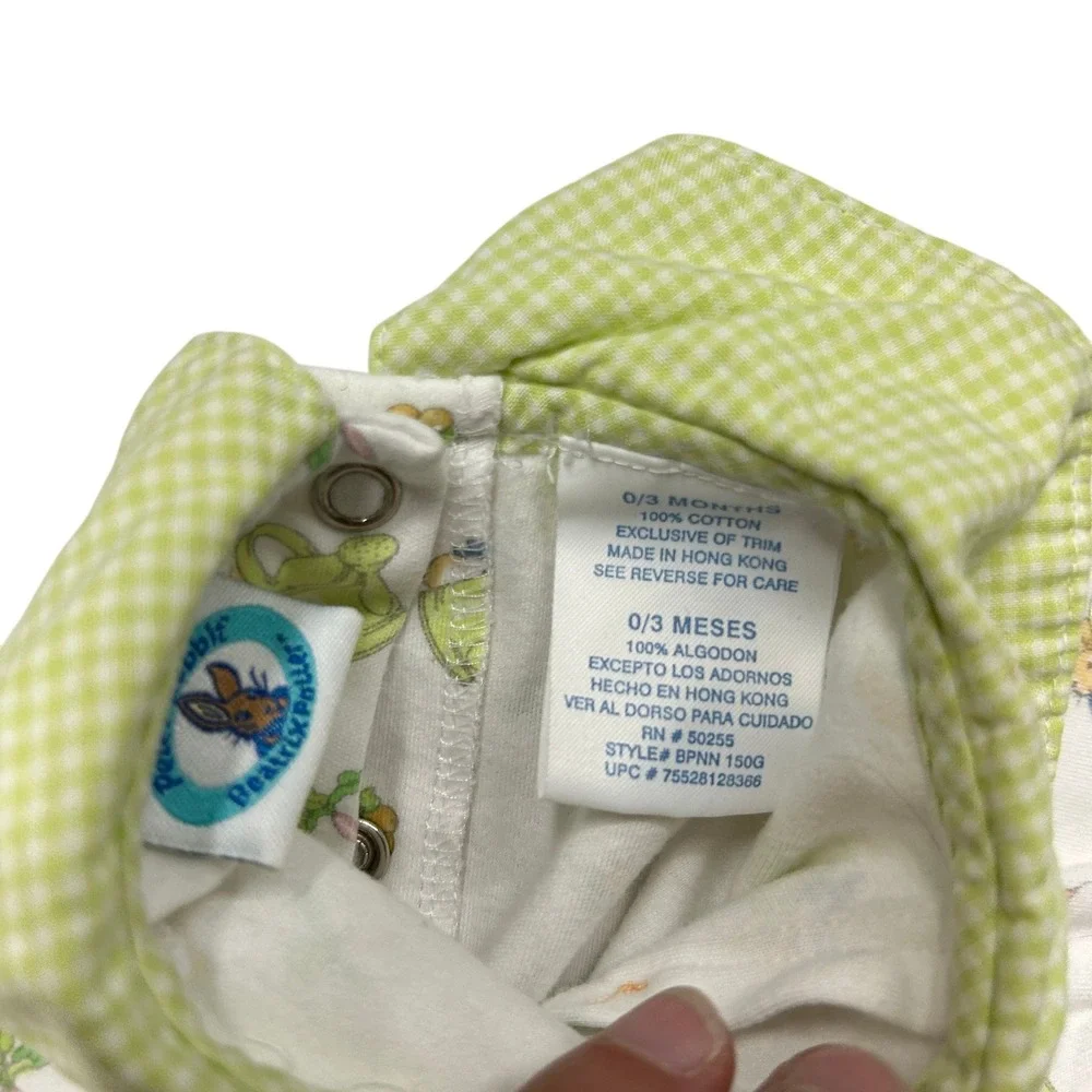 Peter Rabbit Beatrix Potter Embroidered Romper 0/3M White Green Cottagecore